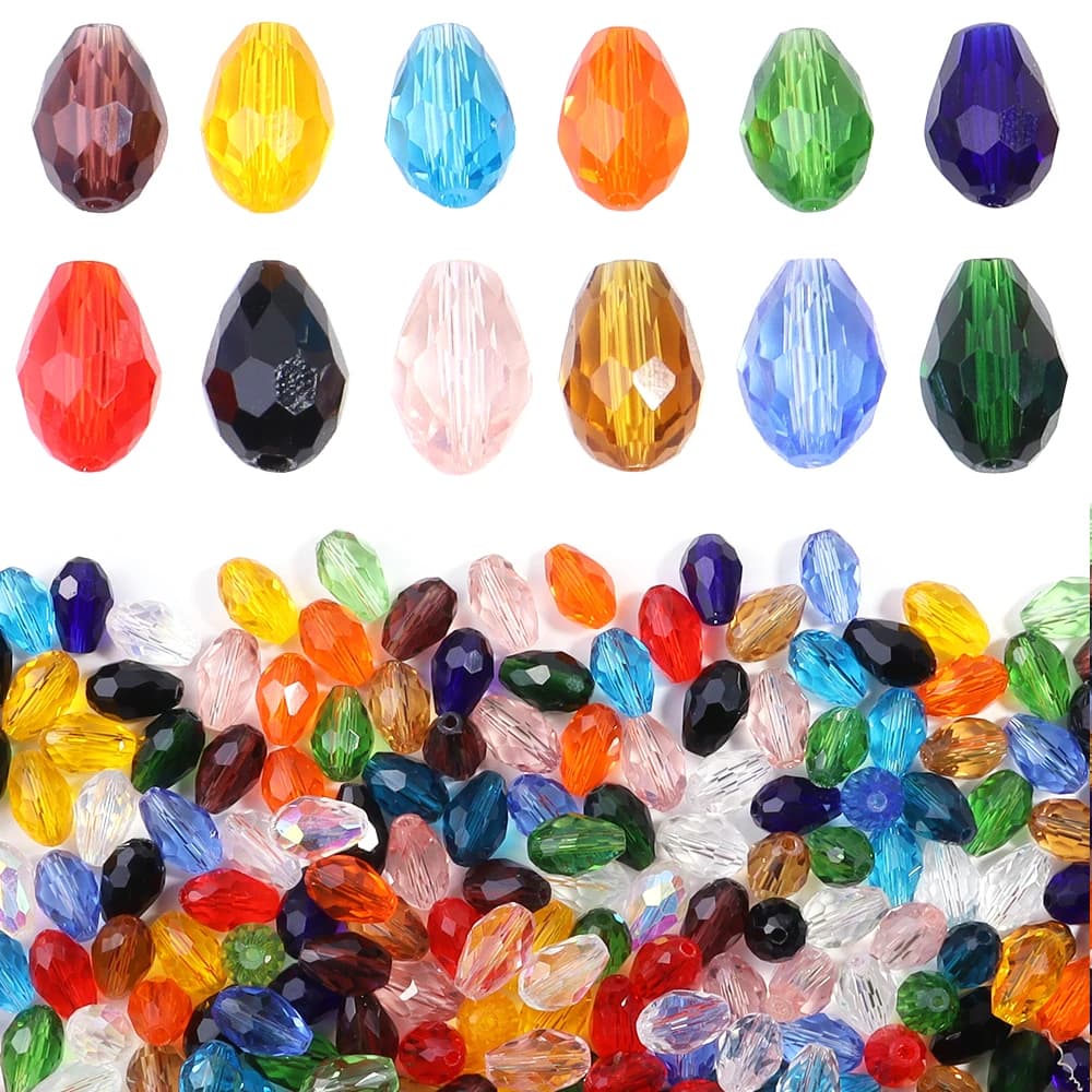 50pcs/lot 8x12mm Water Drop Crystal Beads Shiny Faceted Glass Beads Loose Spacer Beads For Jewelry Making DIY Bracelets Supplies