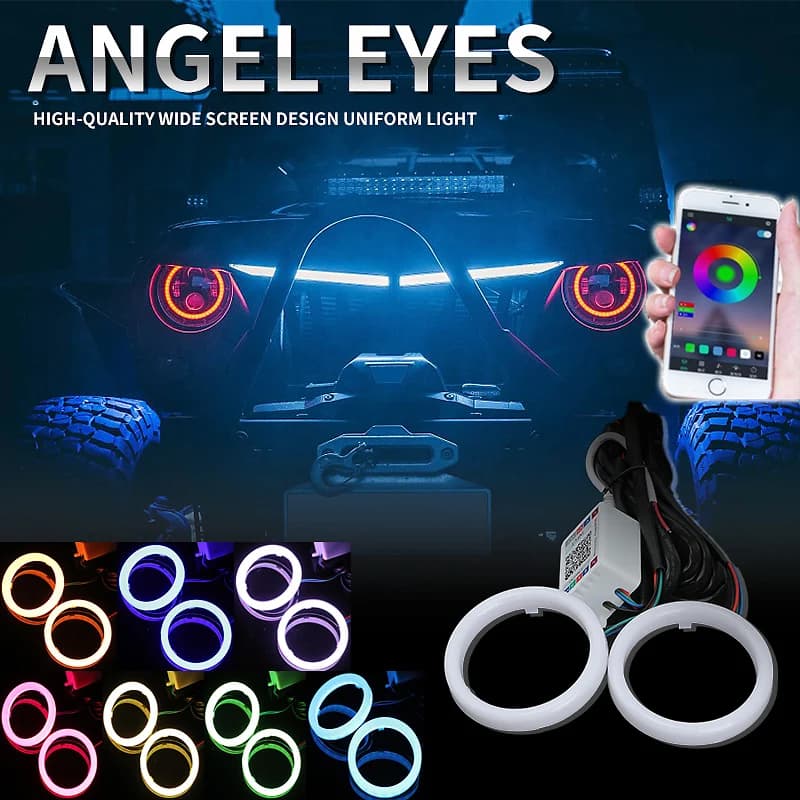 2 pezzi Angel Eyes controllo APP anelli RGB multimodali segnale LED sicurezza luci di marcia diurna 12V faro di guida per moto per auto