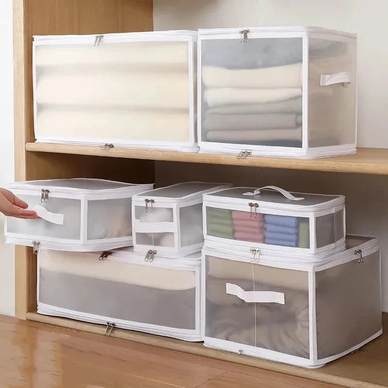 Scatola portaoggetti multiuso trasparente per dormitorio domestico, guardaroba, vestiti, calzini, biancheria intima, scatola di smistamento, scatola di immagazzinaggio pieghevole portatile