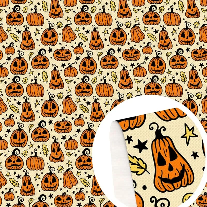 Materiali in tessuto di pelle sintetica in PVC stampato con zucca del diavolo del festival di Halloween