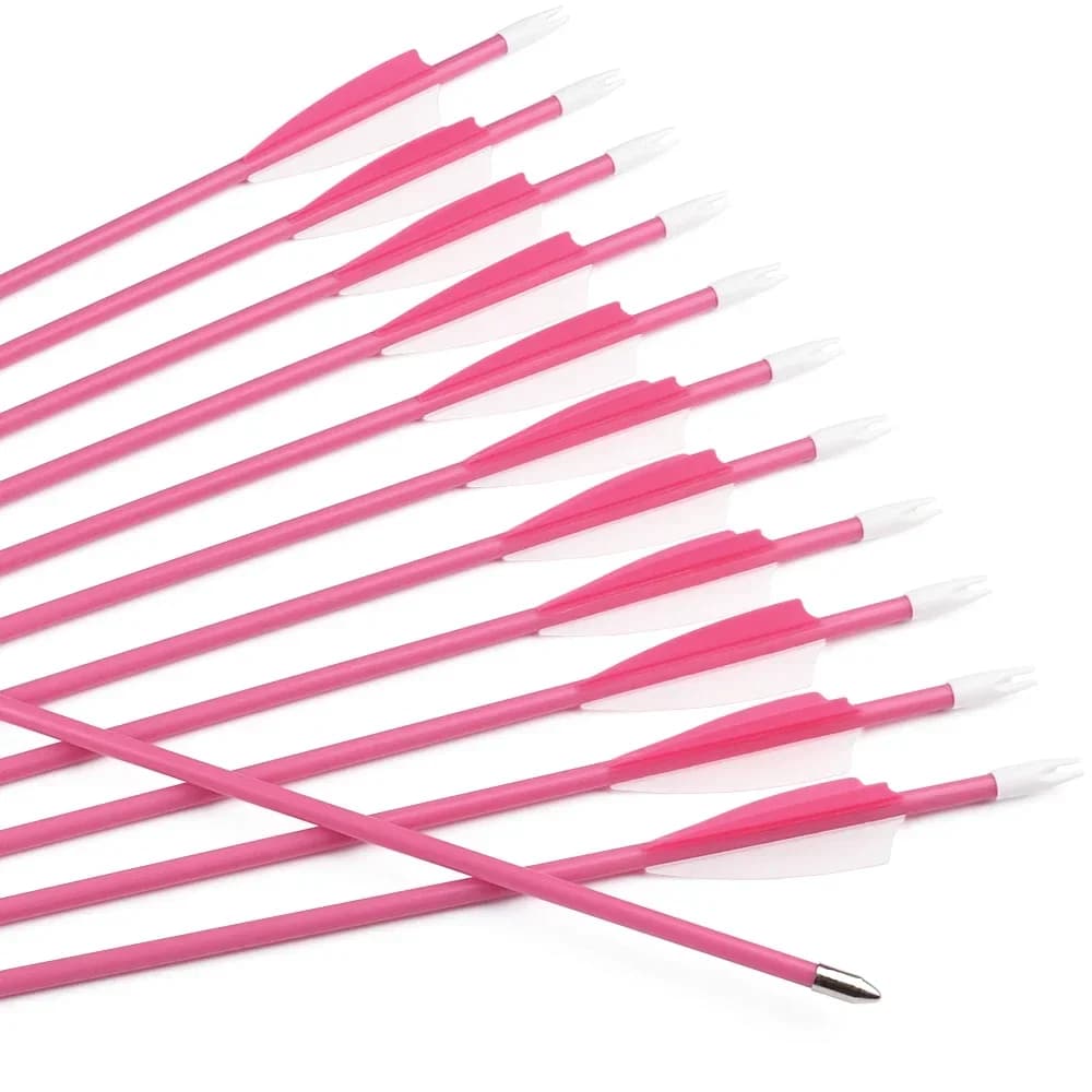 12X Freccia in fibra di vetro Rosa 24 "26" Albero Frecce giovanili Pratica bersaglio Bambino Donna Ragazza Tiro Arco ricurvo per tiro con l'arco