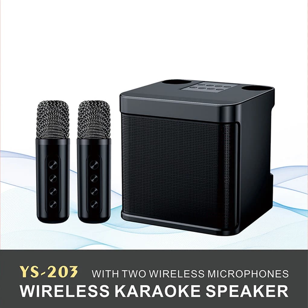 Macchina per karaoke con 2 microfoni doppi wireless Boombox portatile AUX TF Card U Disk Player Cambia voce per la festa