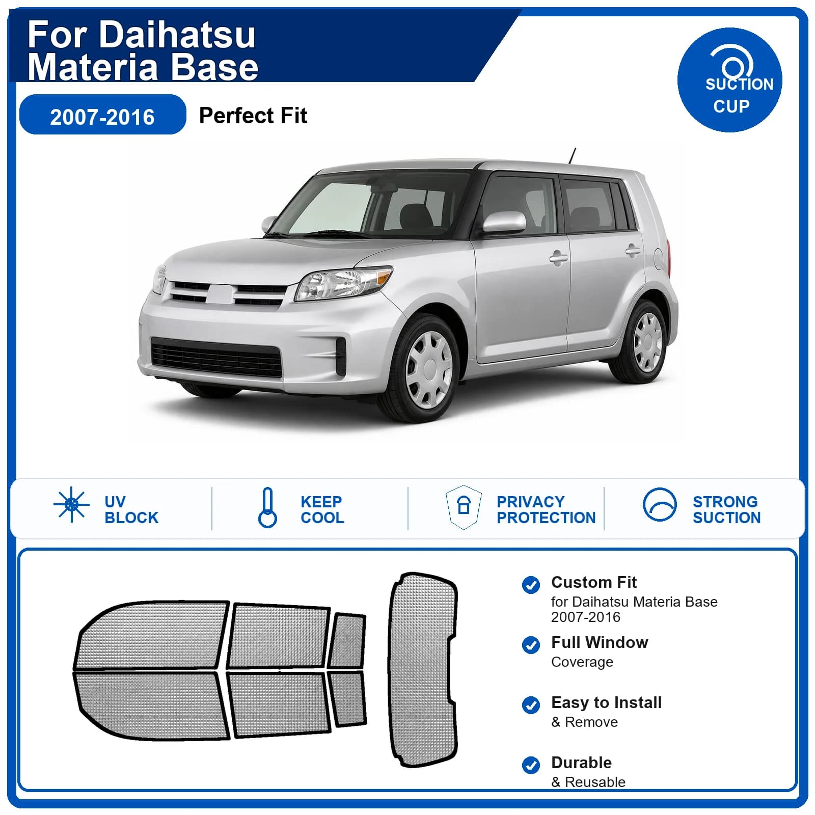 For Daihatsu Materia Base 2007-2016 Custom Full Set Windshield Sun Shade Aluminum Foil Heat Insulation Anti UV Foldable