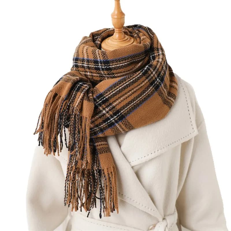 Luxury Plaid Women Winter Cashmere Scarf Warm Neckerchief Lady Shawls and Wraps Casual Tassel Blanket Pashmina Scarves Muffler