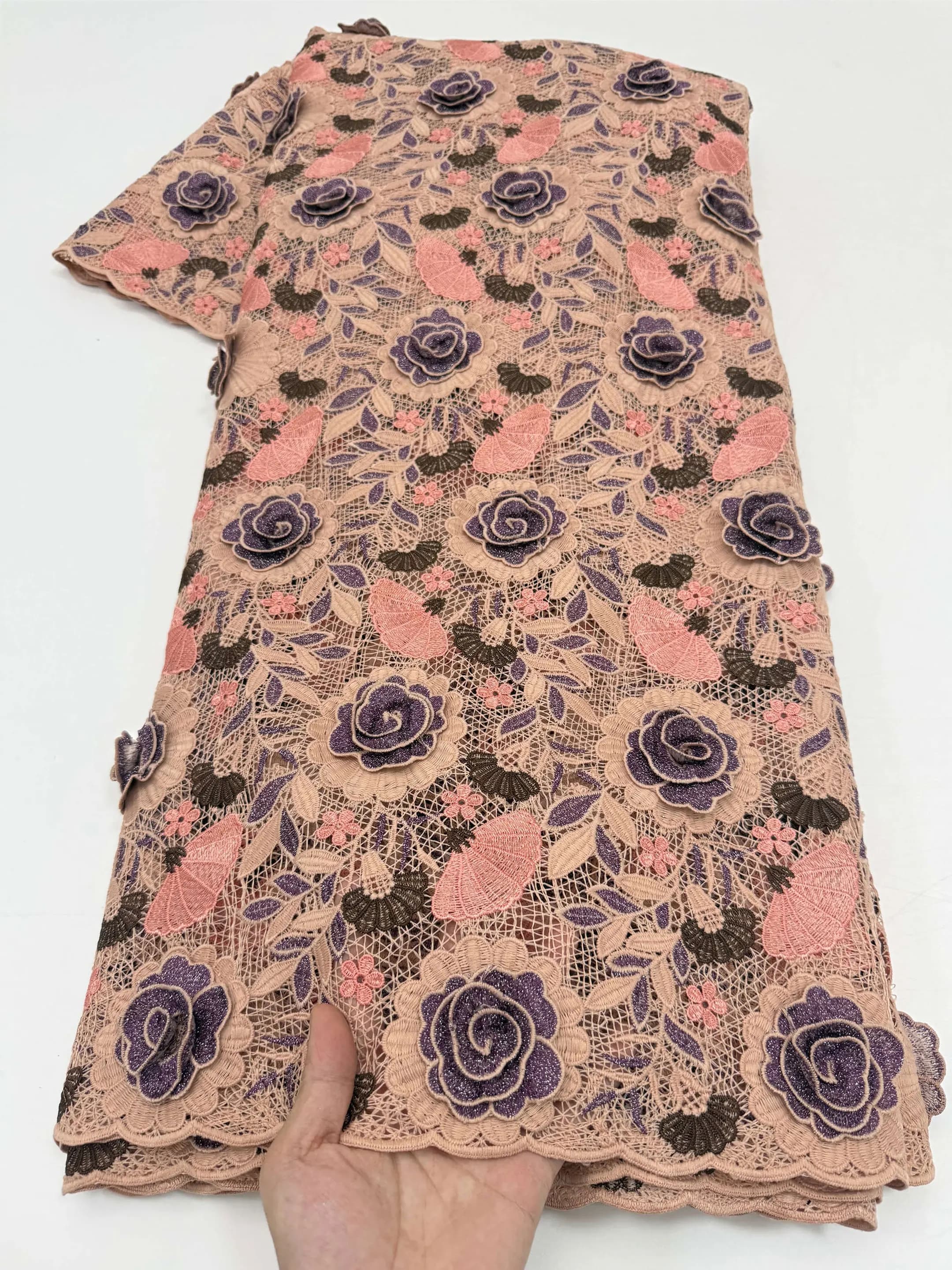 African Guipure Fabric 3D Embroidery Cord Lace Flower Lurex Water Soluble Traditional Senegal Clothing Fashionable Sewing