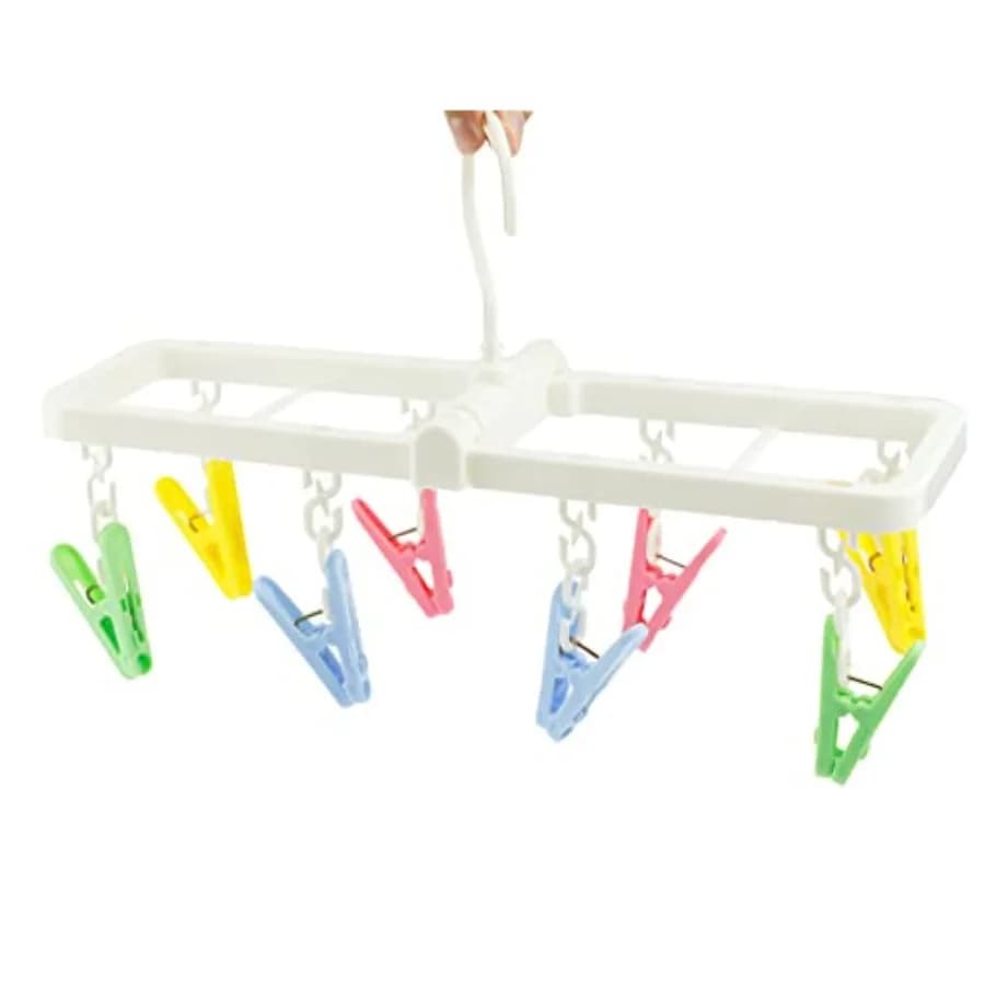 Laundry Hanger Drying Rack with 8 Clips for Towels, Bras, Baby Clothes, Gloves, Portable and Foldable and Compact Size for Trav