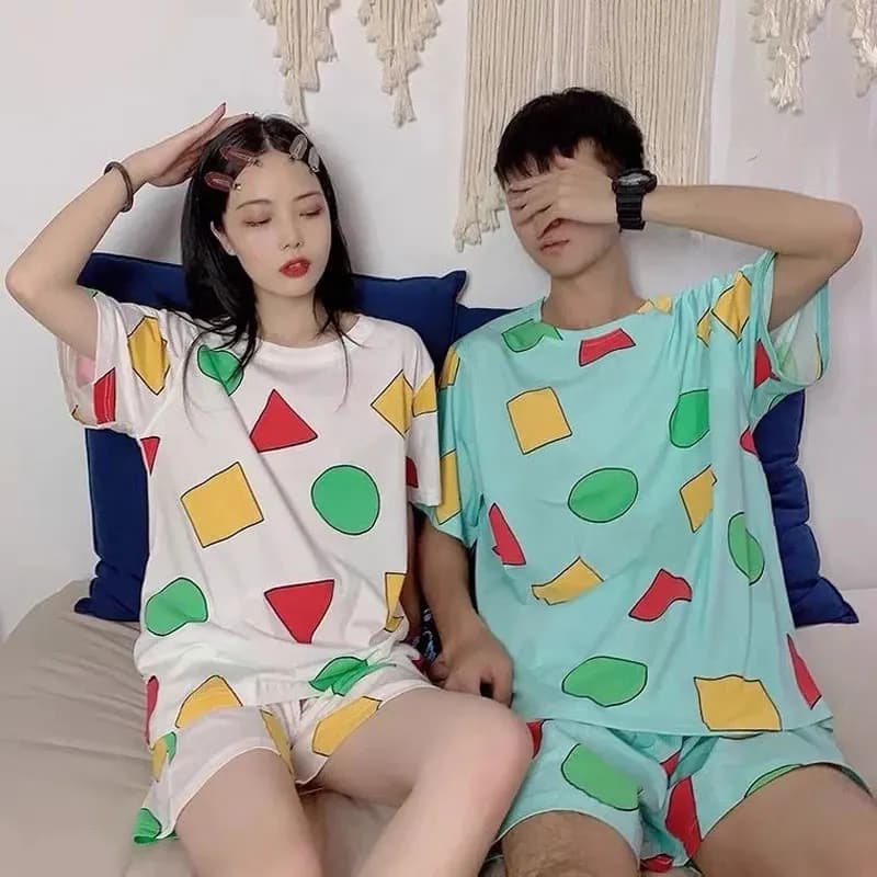 Big size Couples Pajamas Sin Chan Man Short sleeve Sinchan Cotton Summer Short Sets Japanese Pajamas Man and Woman Sleepwear