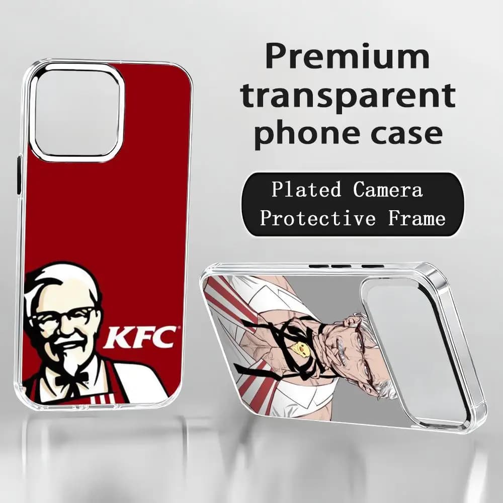 Luxurious KFC man Phone Case For iPhone 17 air 16 15 14 13 12 11 Pro Max Plus Chrome Button Camera Ring Transparent