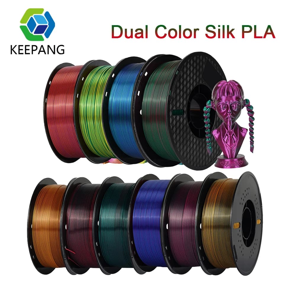KEEPANG Filamento PLA tricolore in seta 1,75 mm +/- 0.03 mm Filament for 3D printer Double color Red Green Filament for printing 3 kg