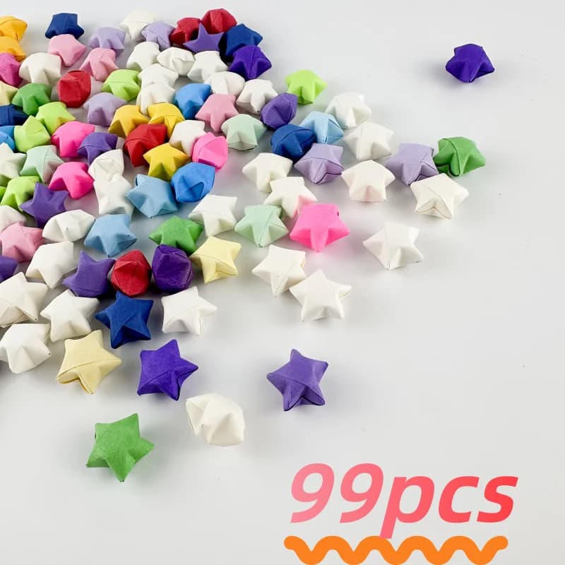 99 Pcs Gradient Origami Lucky Stars, Colorful Handmade Paper Stars for Birthday Valentine's Day Graduation Gifts, DIY Home Party