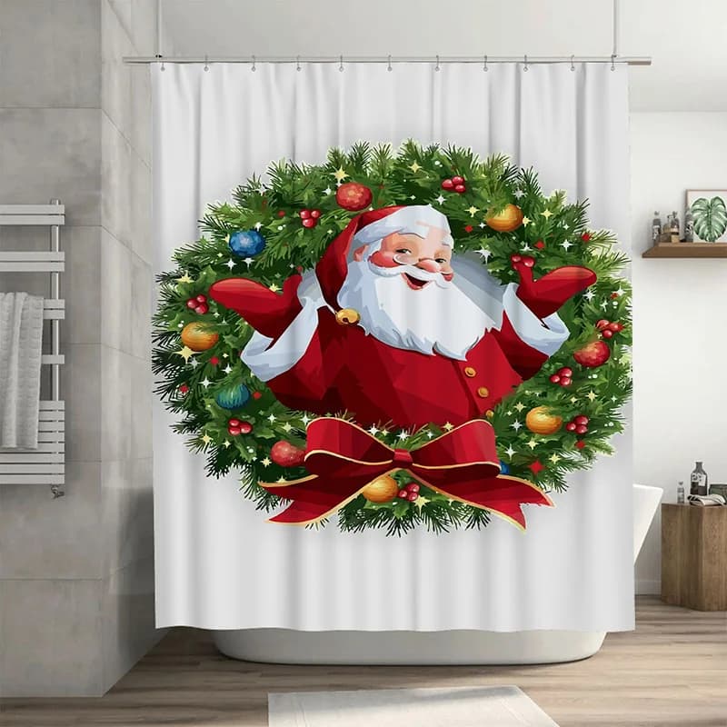 Tuniu Festivo Babbo Natale Tenda da doccia per le vacanze Buon Natale Decorazioni per il bagno Simpatico regalo di Natale divertente Affascinante tessuto impermeabile Ba