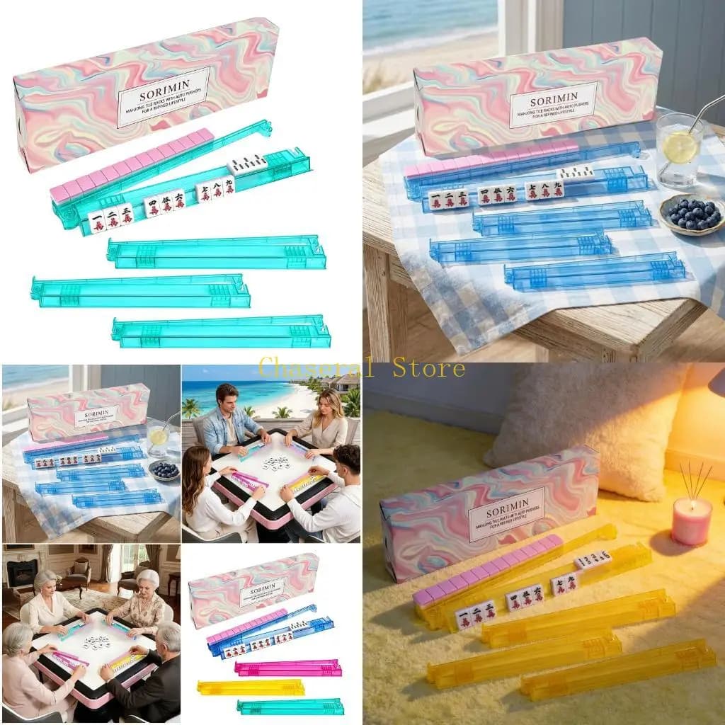E7CE Confezione da 4 supporti Mahjong in acrilico trasparente con base antiscivolo per serate gioco
