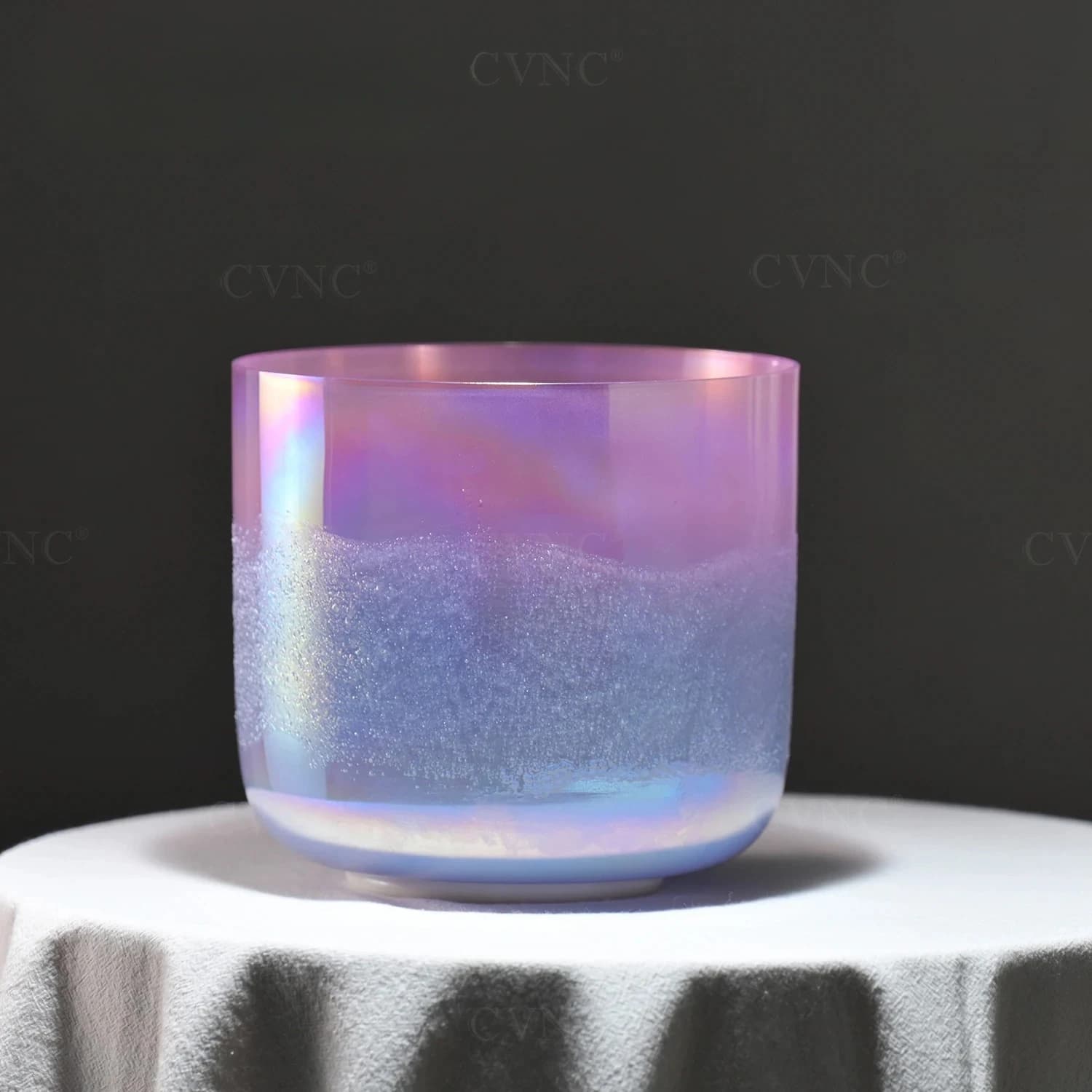 6 Inch Neon Flowing Sand Clear Quartz Crystal Singing Bowl Cosmic Light for Meditation and Sound Healing with Mallet