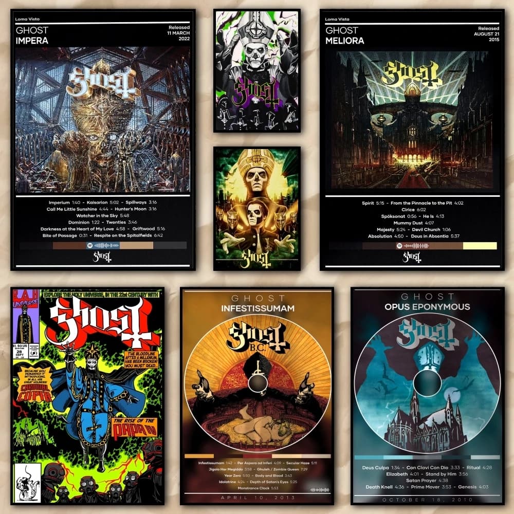 Rock G_Ghost Band Album Painting Calligraphy High Quality Canvas Poster Wall Art For Office Restaurant Home Decoration Set