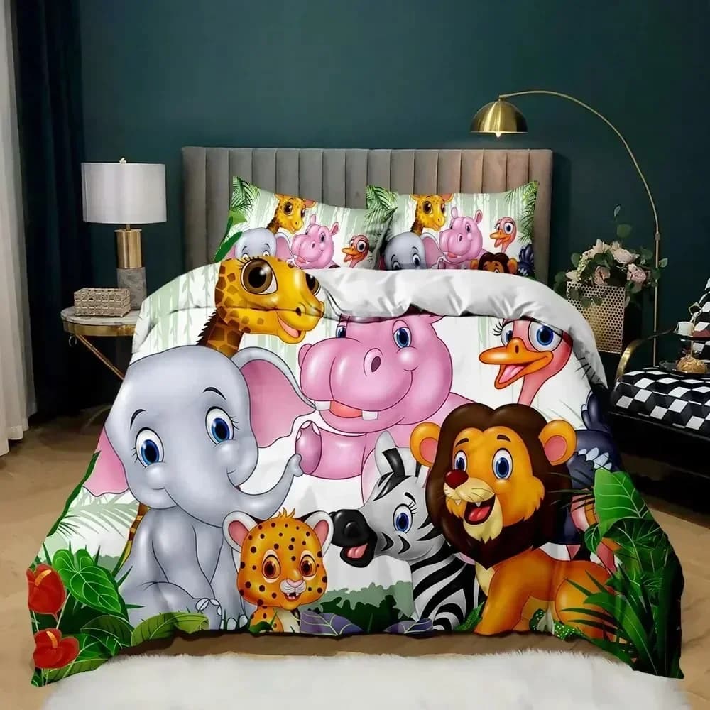 Set di Biancheria da Letto con Tema Mondo Animale Elefante, Copripiumino, Lenzuolo Stampato, Federe, Set Completo per Camera da Letto, Misure Full Queen King