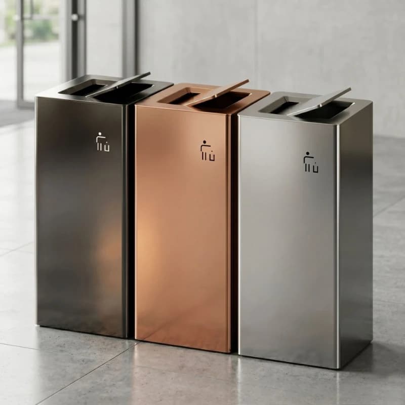 Stainless Steel Square Trash Can for Hotel Large Flip Lid Garbage Bin Light Luxury Waste Basket for Office Lobby Modern Dustbins