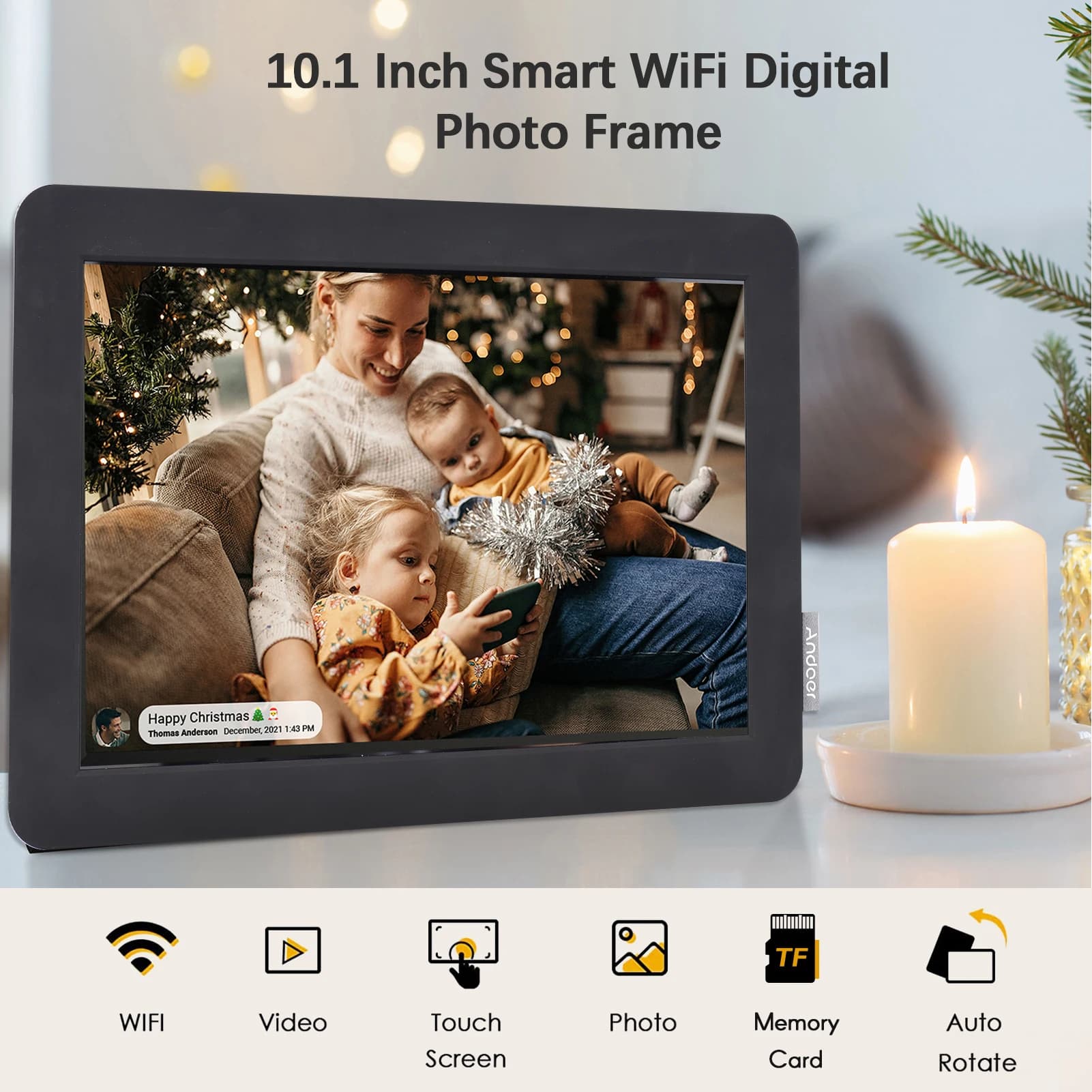 Cornice per foto digitale WiFi da 10,1 pollici Cornice per immagini digitali Cloud Touch Screen Memorizzazione da 16 GB Rotazione automatica Condividi foto APP