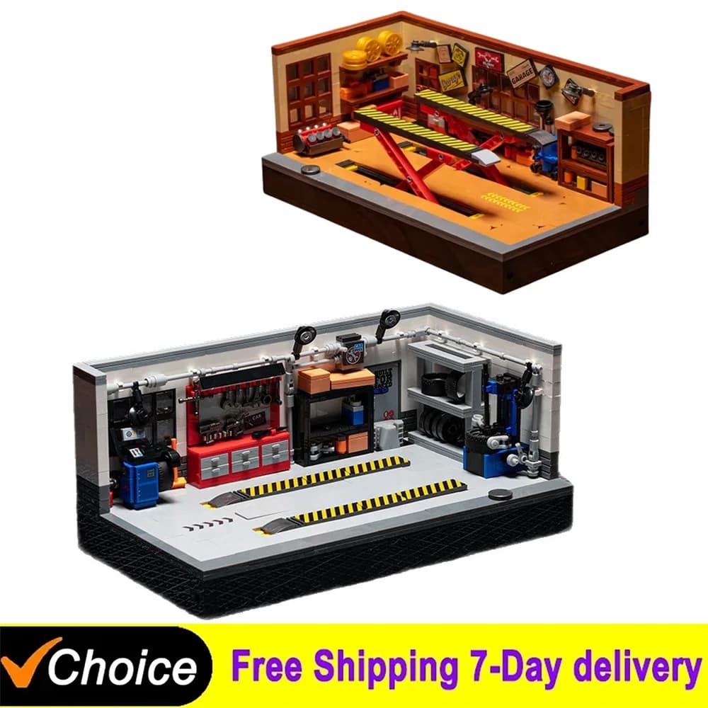 MOC City Auto Repair Plant MOC Building Blocks DIY Cars Cleaning Repair Shop Model Assembly Bricks Ornament Toys Boys Gifts