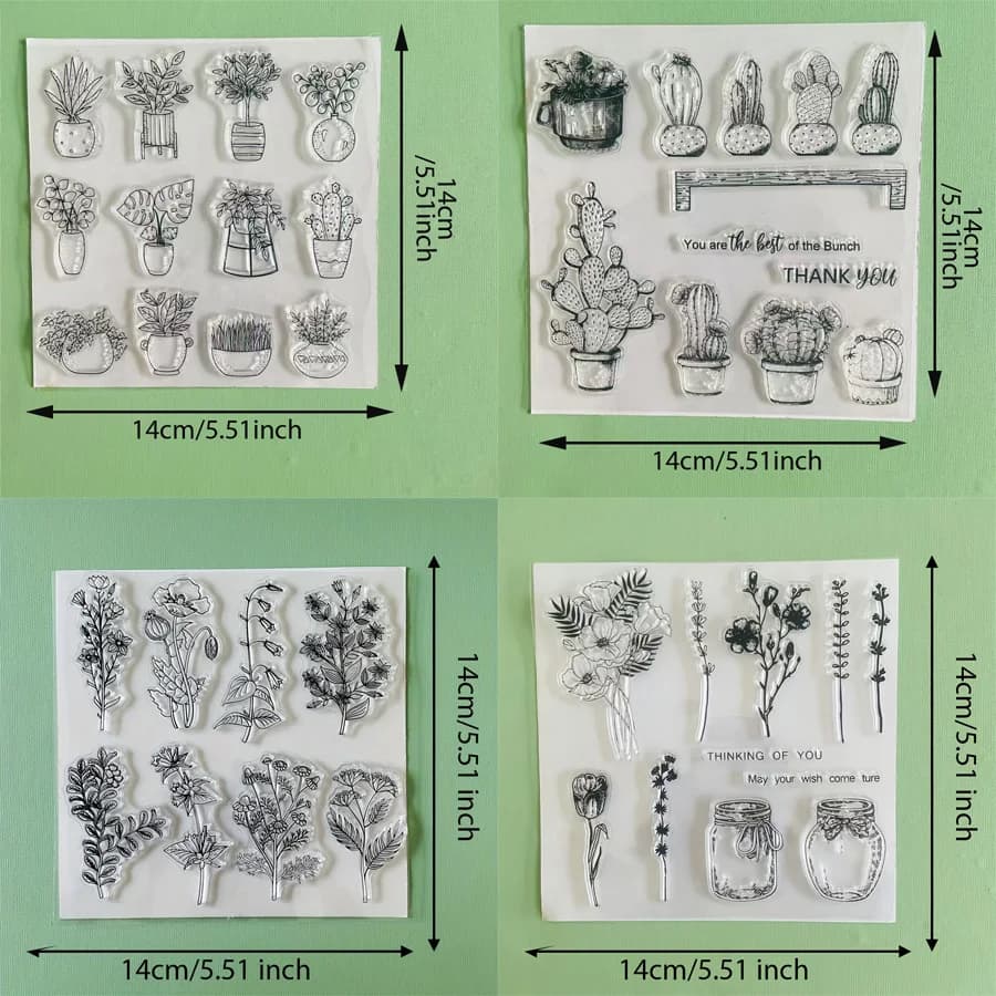 Timbri in silicone trasparenti a forma di pianta in vaso per scrapbooking fai da te, creazione di biglietti, album, decorazioni artigianali, riutilizzabili