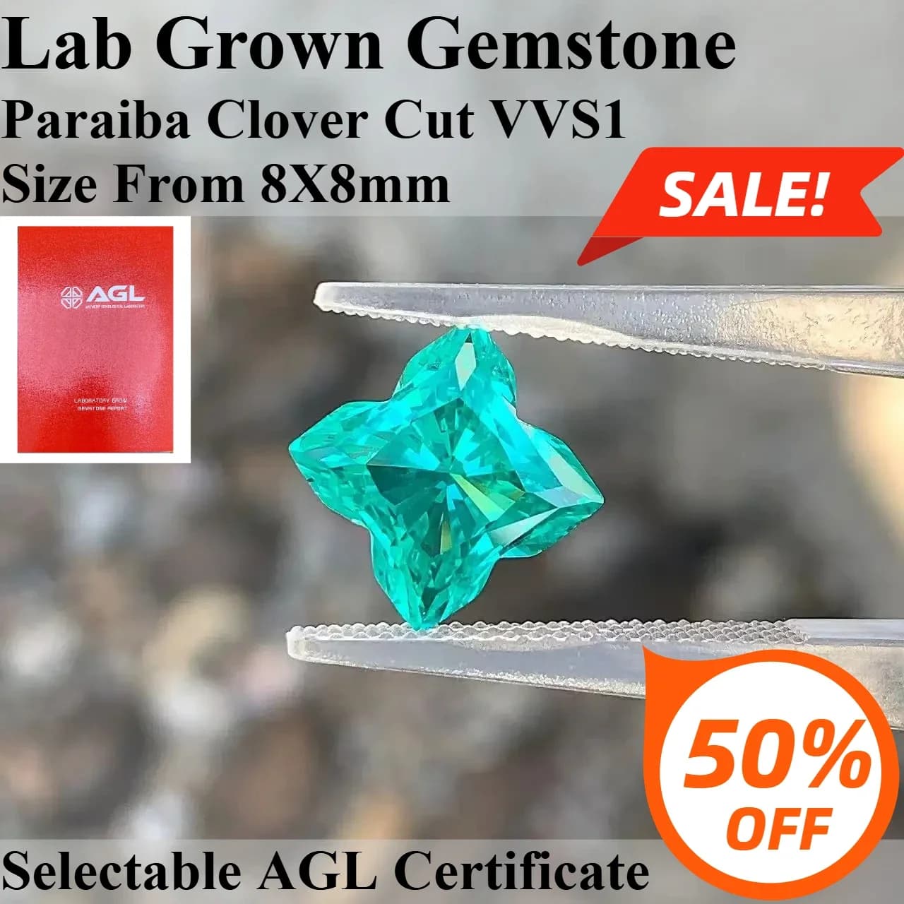 Pietra Preziosa Sintetica P P Clover Cut Paraiba Certificata AGL per Creazione di Gioielli Avanzata, Inlay per Anelli, Collane, Bracciali e Accessori