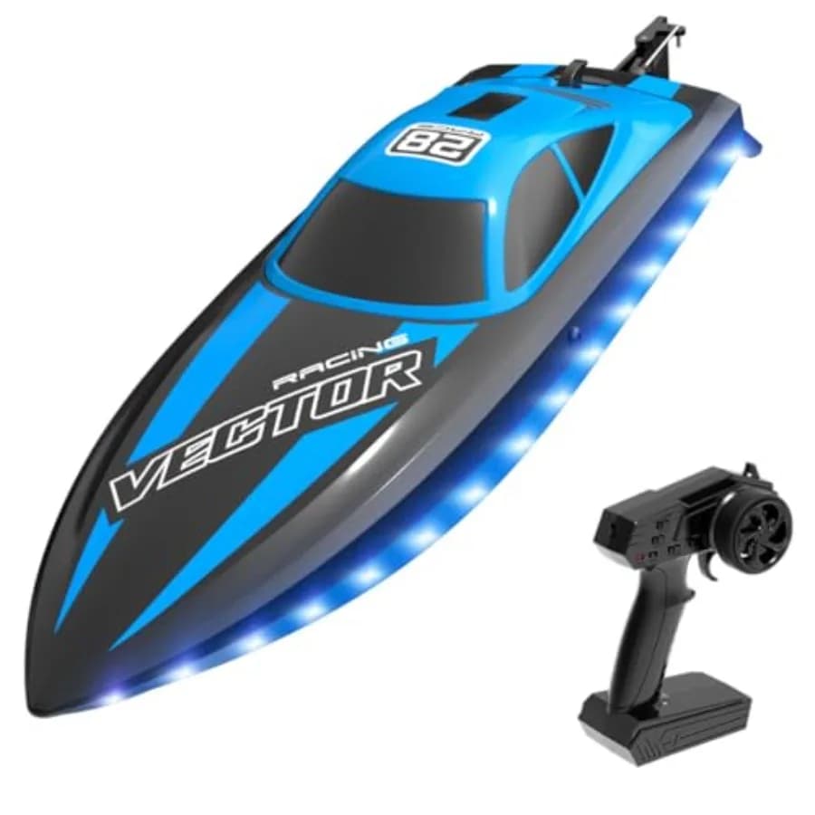 Barca RC 2.4GHz con Telecomando per Adulti, Luci LED e Design Impermeabile per Piscine e Laghi, Giocattolo Acquatico Estivo