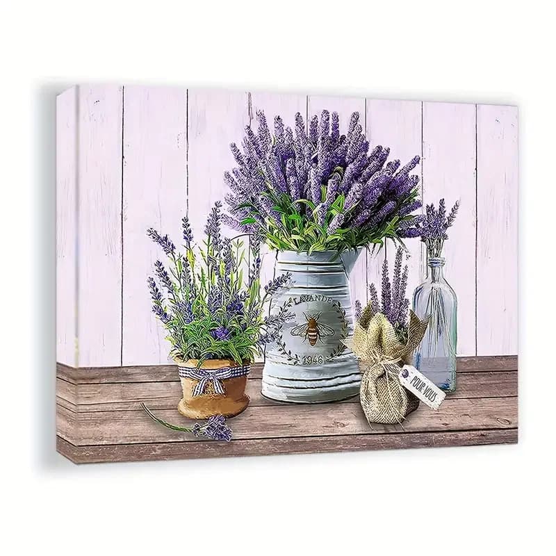 1pc, solid No Frame Canvas Linen Canvas, Lavender, Vase, Seeds, 40x30 Cm (15.7x11.8 In) Home Decor Wall Art Living Room Bathro