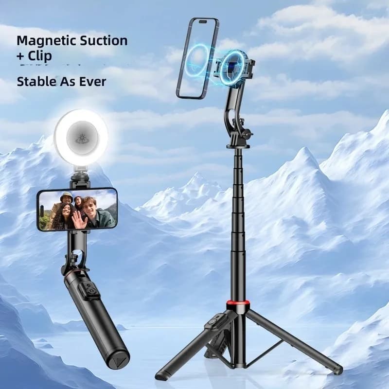 Supporto magnetico per selfie stick Bluetooth con treppiede e telecomando Bluetooth, supporto portatile da pavimento per telefono per live streaming.