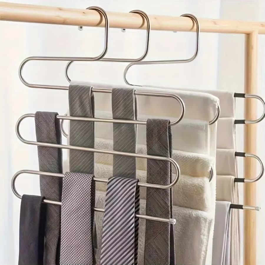 Multi Functional Clothes Hangers 5 Layers Foldable Non‑slip Pants Storage Rack Stainless Steel Trousers Organizer Storage Rack