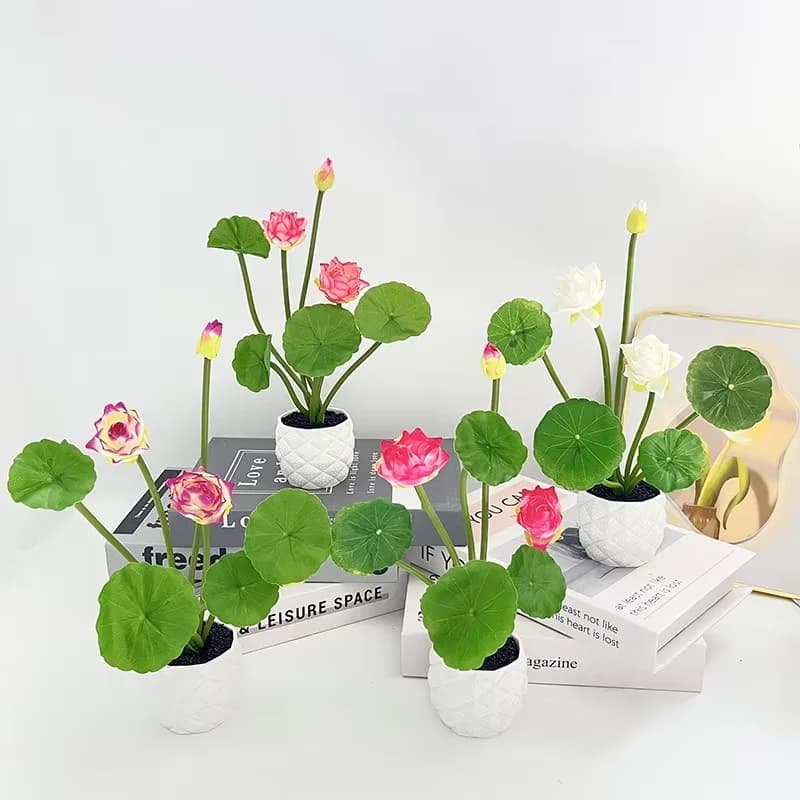 Decorazione con pianta di loto simulata in vaso, ornamenti per piante verdi in vaso, decorazioni per la casa, oggetti di scena per la fotografia