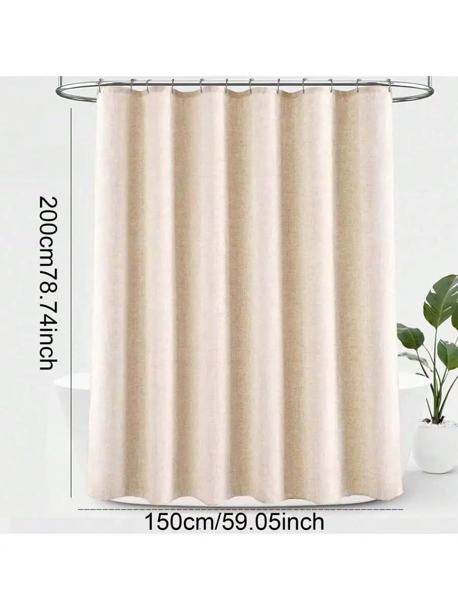 1pc Heavyweight Waterproof Shower Curtain, Beige Linen-Like Fabric With Metal Hooks - Thick, Quick Dry Cloth, Bathroom Privacy