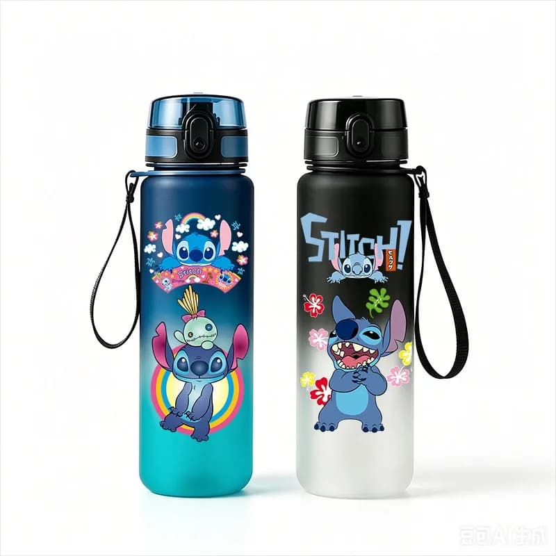 Stitch Anime Water Bottle 650ml Leakproof Portable Lanyard Kids School Outdoor Sports Travel Holiday Gift