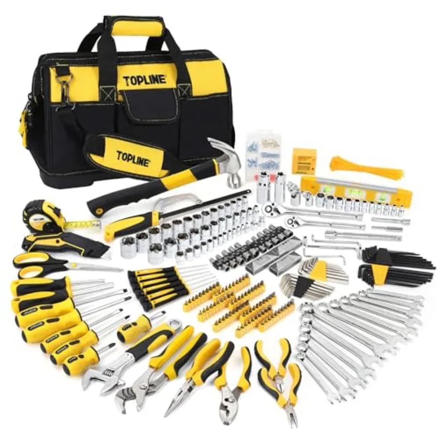 TOPLINE Set di Attrezzi Domestici da 467 Pezzi per Meccanici, Borsa Porta Attrezzi da 16 Pollici con Kit di Utensili Resistenti Inclusi