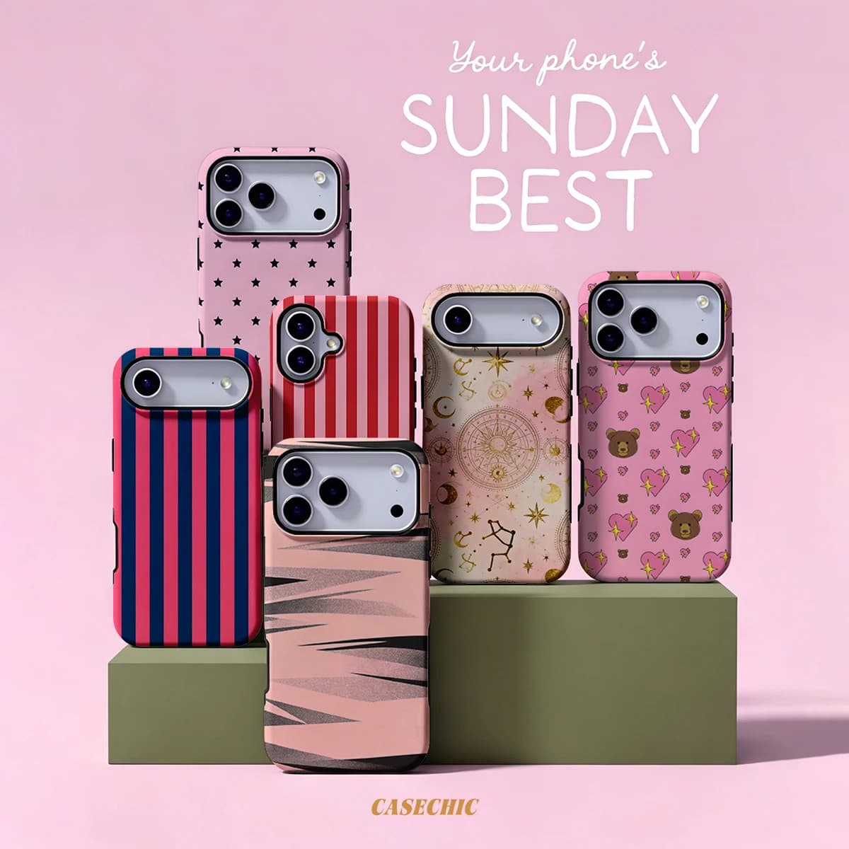 Pink Abstract Wave-s For 2 in 1 Flower Case For iPhone 17 16 15 14 13 Pro Max Luxury Shockproof Phone Cover