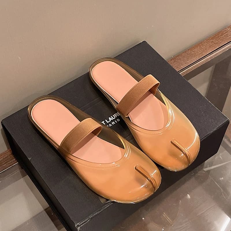 New Split Toe Jelly Slide Sandals Women Flat Transparent Glitter Mules Summer Beach Outdoor Casual Ladies Slip On Walking
