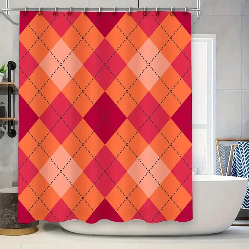 Set di tende da doccia geometriche bianco rosso brillante per l'arredamento del bagno 180 cm x 243 cm Tessuto da bagno con motivi rettangolari Casa moderna