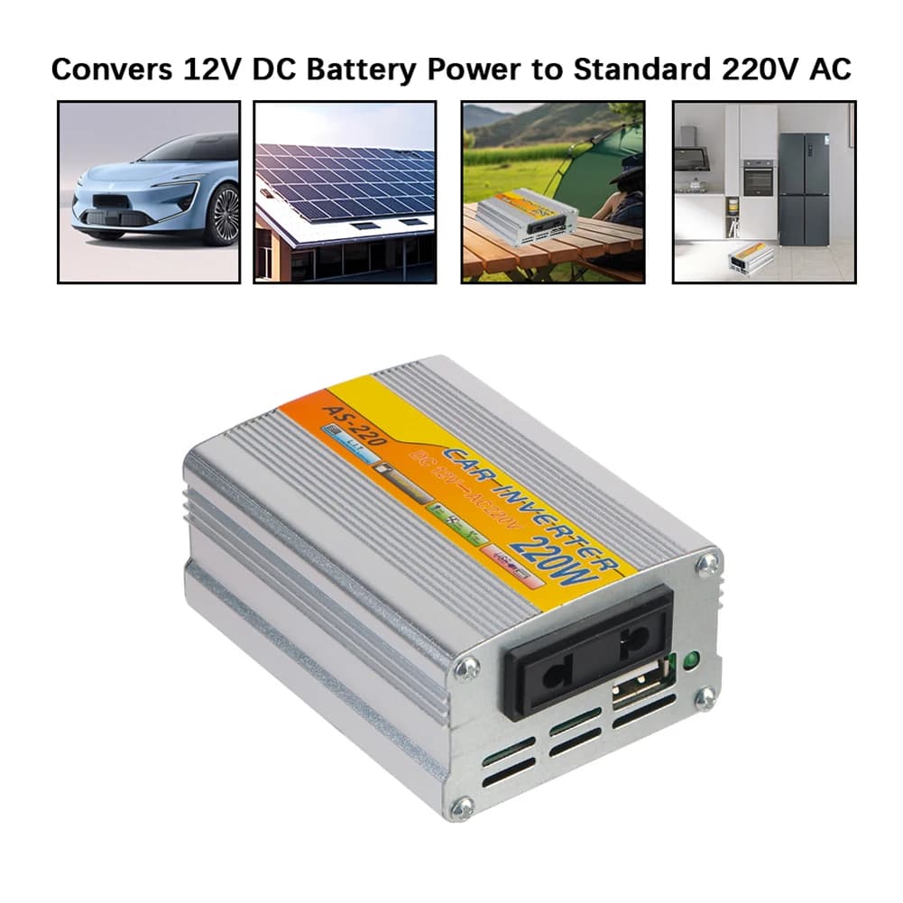 Inverter di potenza per auto da 220 W con porta USB DC 12 V a AC 220 V Trasformatore di tensione per inverter per auto per computer portatile