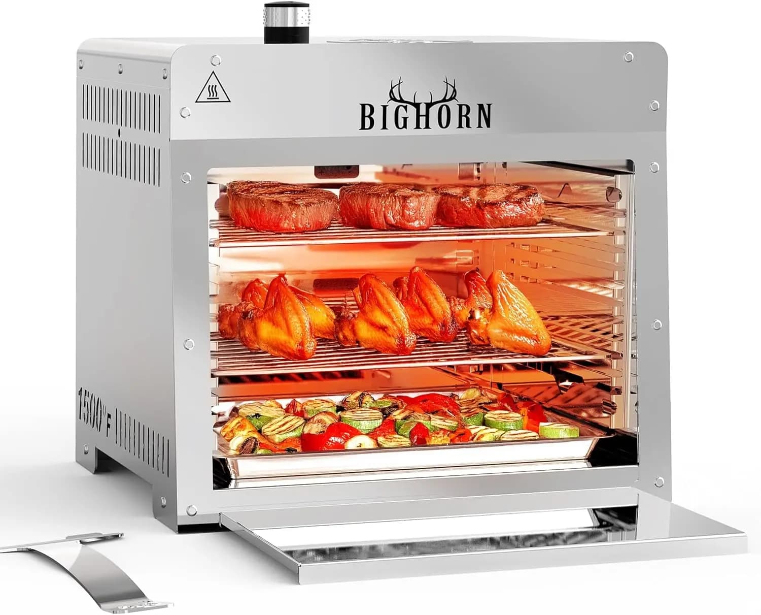 Outdoor, Stainless Steel, 1500°F Small Infrared Propane Gas Grill with Pizza Stone for Steak Broiling and Searing