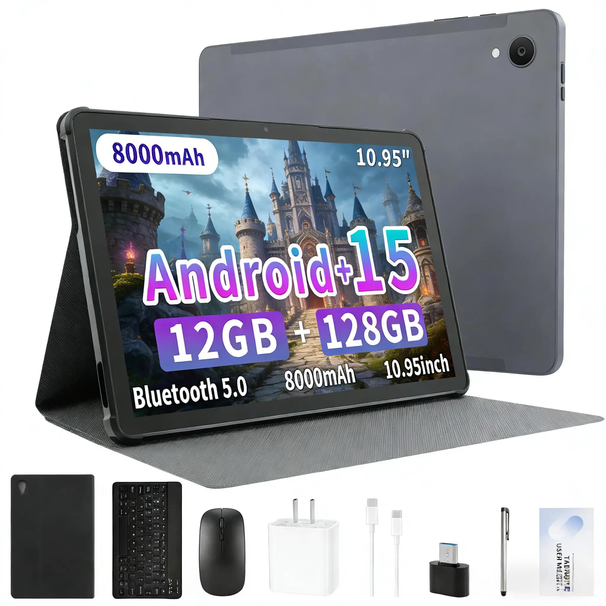 ANRY Budget Android 15 Tablet 10.95 Inch Octa Core 12GB RAM 128GB ROM WiFi Bluetooth Dual Cameras GPS Google Play GMS Tablet PC