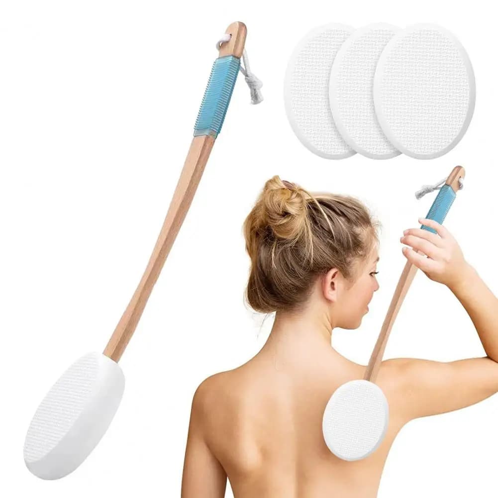 Applicatore per lozione per la schiena con tamponi di cotone sostituibili Applicatore per crema solare con manico curvo Scrubber per il bagno dei piedi posteriori