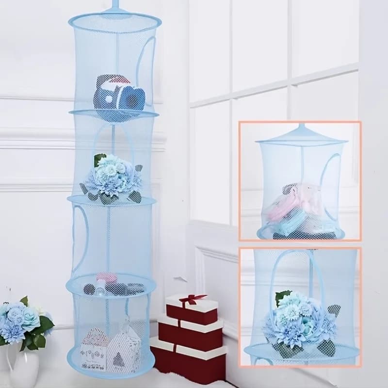 Breathable Large Foldable Hanging Storage Basket Breathable Four Grid Toy Hats Socks Organizer Drying Mesh Bin