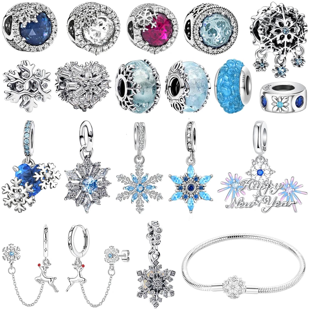 Pendants winter snowflake 925 sterling silver pendants with cat eye beads suitable for original bracelet Pendants snowman Christmas jewelry