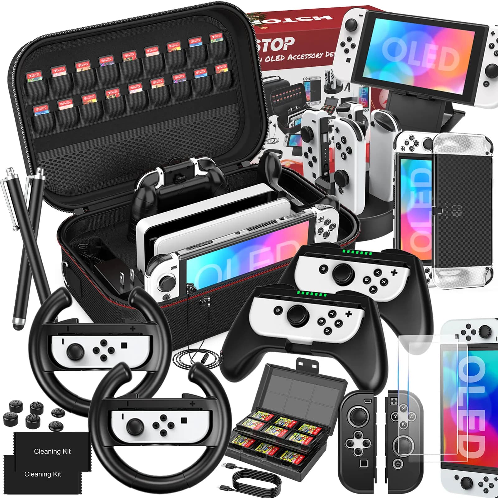 28 in 1 per Switch OLED Kit di accessori per borse extra large, kit per custodia da trasporto per regali di Natale e Halloween per uomini e donne