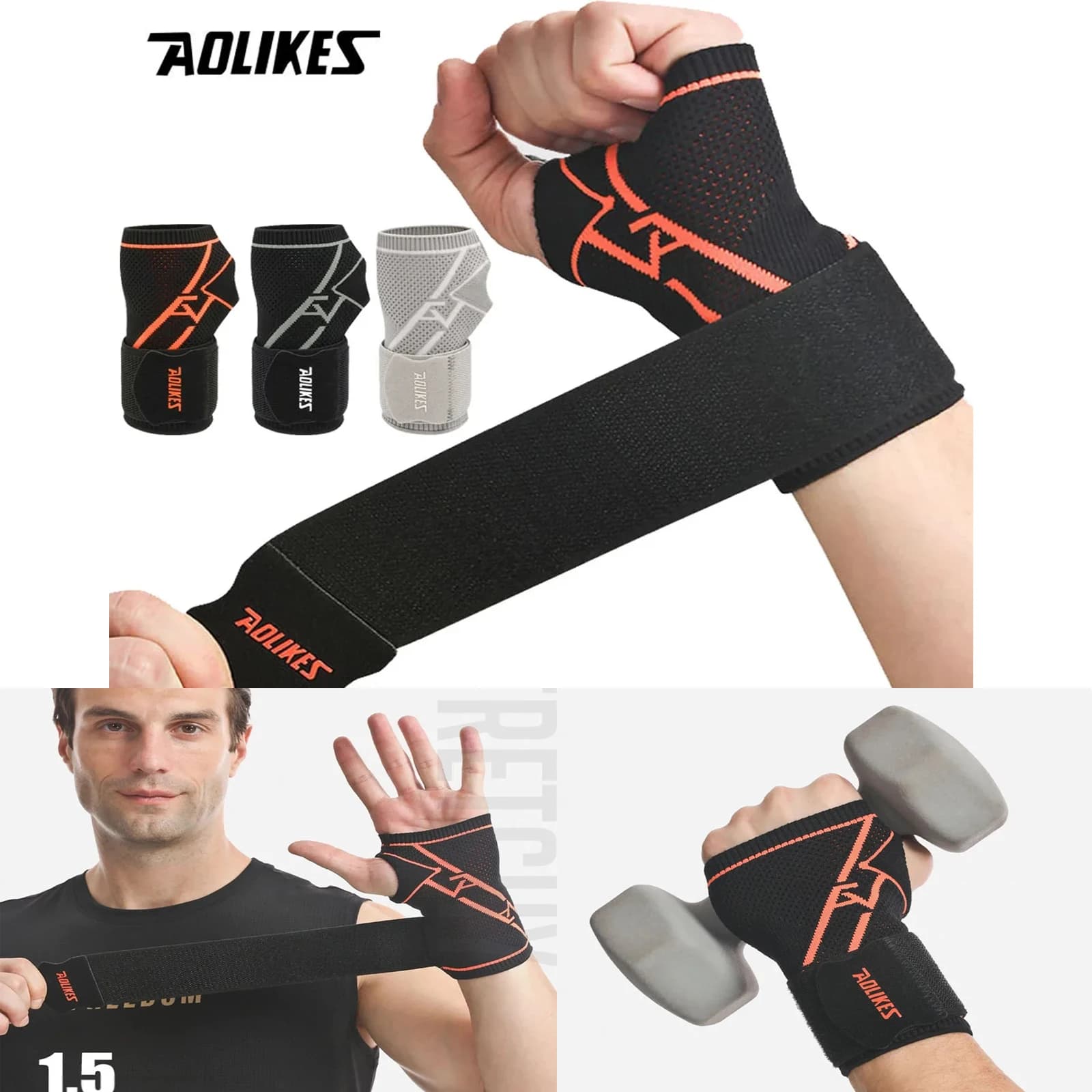 AOLIKES 1PC Protezione per il polso Tutore per le mani Polsino sportivo elastico Protezione per il polso Supporto Guanti per l'artrite Fascia per distorsione Benda elastica