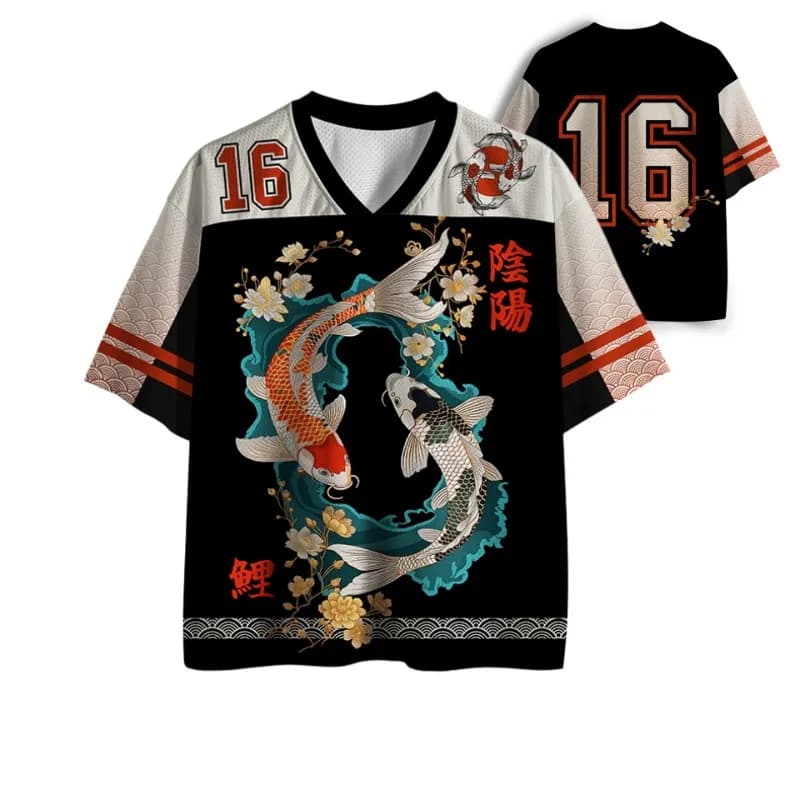 Design di tendenza, T-shirt popolare, Yin-yang Koi, scollo a V, maniche corte, per bambini e ragazze, ad asciugatura rapida, per adulti