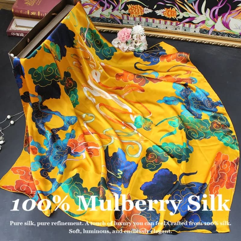 Nuovo Lussuoso Sciarpa Quadrata Grande 110x110cm in Vera Seta 100% Seta di Gelso con Bordo Arrotolato a Mano, Foulard, Bandana, Pashmina
