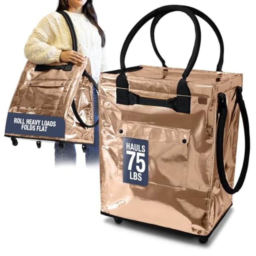 Borsa Trolley Pieghevole 90L con Ruote per la Spesa e il Bucato, Ideale per l'Organizzazione