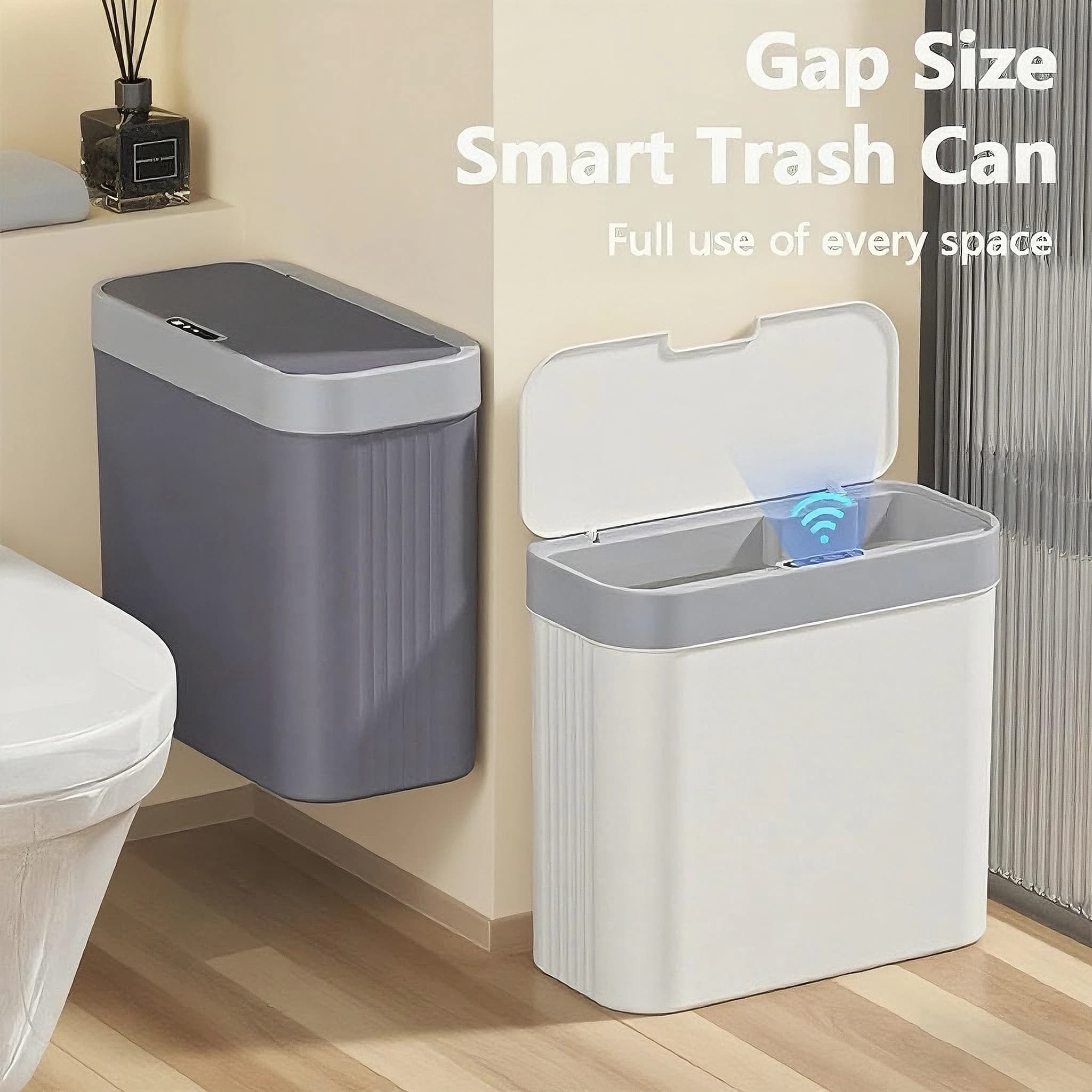 ONEKA Pattumiera automatica per bagno Gap Sottile Pattumiera attivata con sensore di movimento con coperchio Pannolino Pattumiera intelligente Cucina