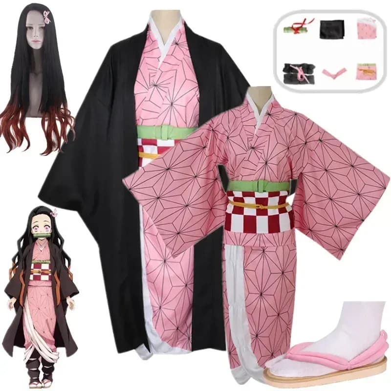 Cosplay Costume Anime Demon Slayer Kimetsu No Yaiba Nezuko Kamado Kimono Women Halloween Clothing Uniform