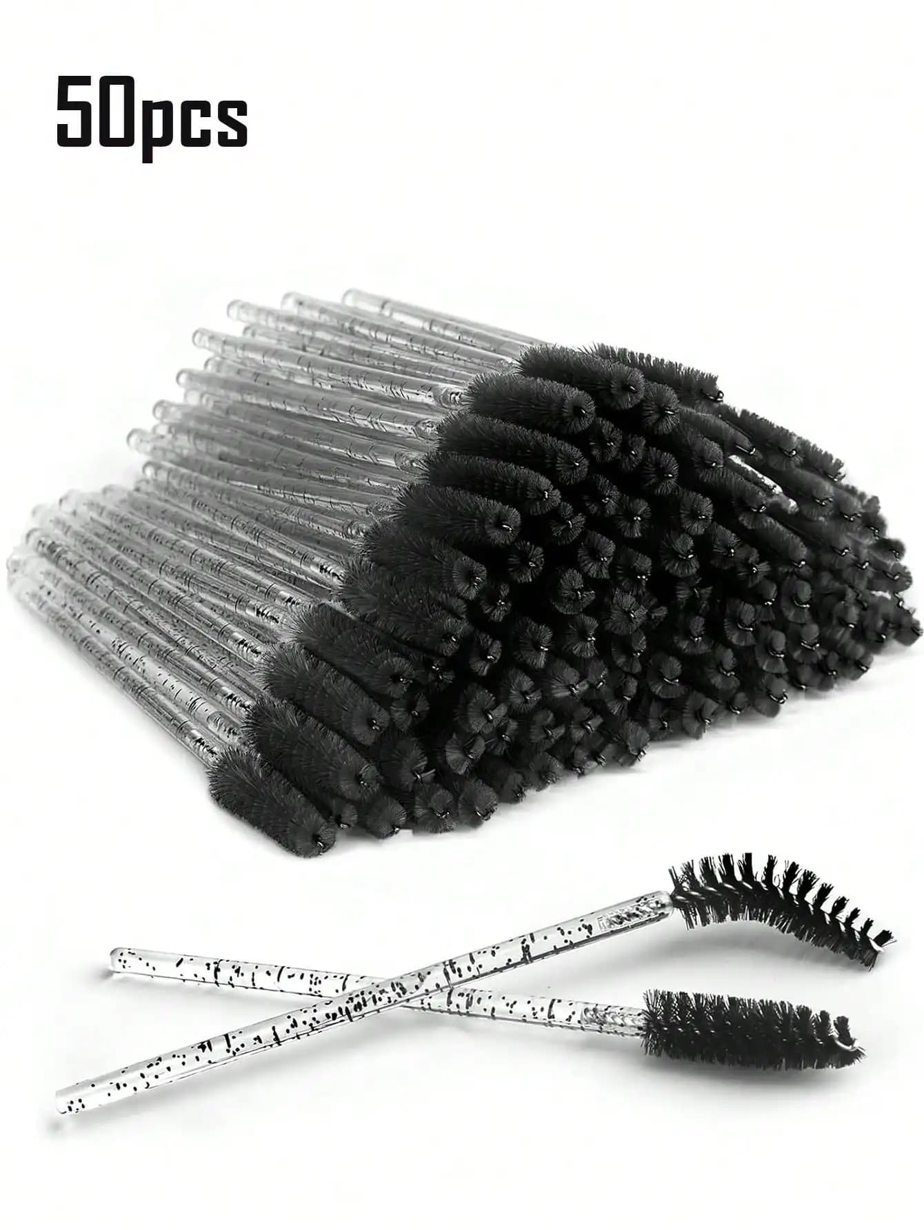 Spooli per ciglia pieghevoli usa e getta da 50 pezzi – Bacchette per mascara nere di cristallo con contenitore, per estensioni delle ciglia/olio di castore