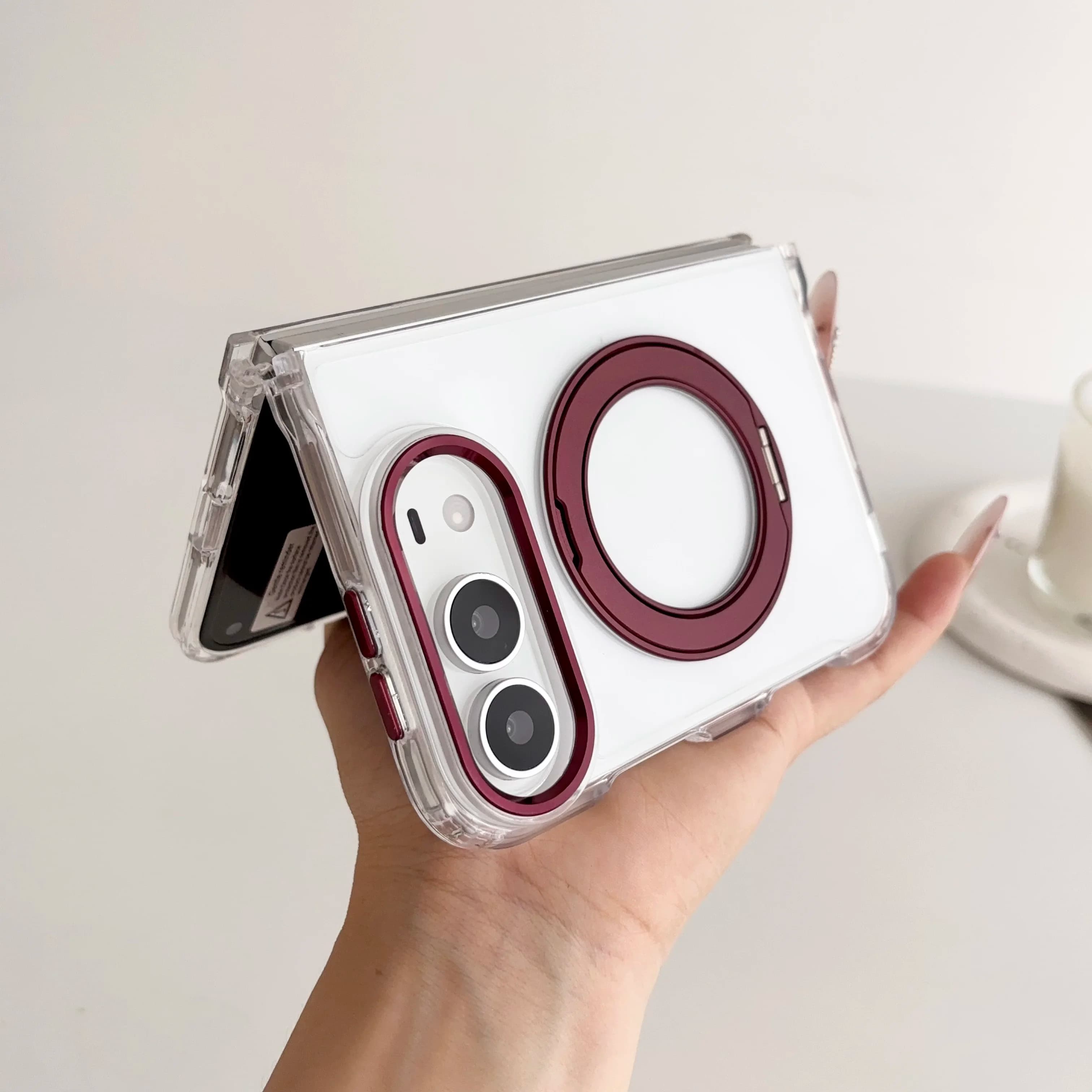 Luxury Kickstand Bracket Magnetic Phone Case For iPhone Duo 18 Fold Magsafe 360 Rotating Metal Ring Holder Stand Hard PC Cover